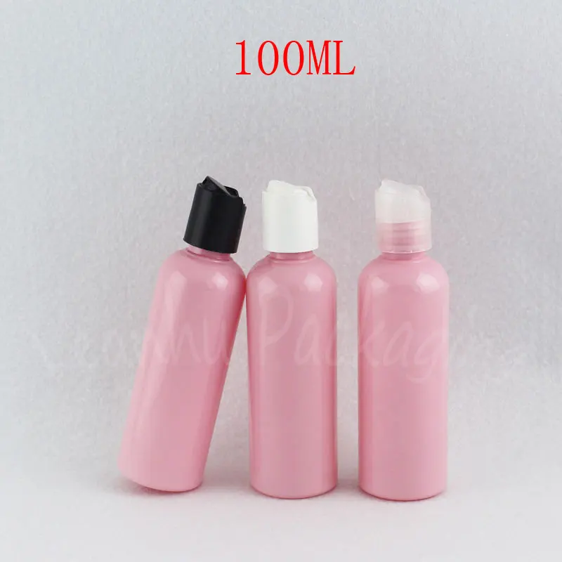 

100ML Pink Plastic Bottle Disc Top Cap , 100CC Lotion / Shampoo Packaging Bottle , Empty Cosmetic Container ( 50 PC/Lot )