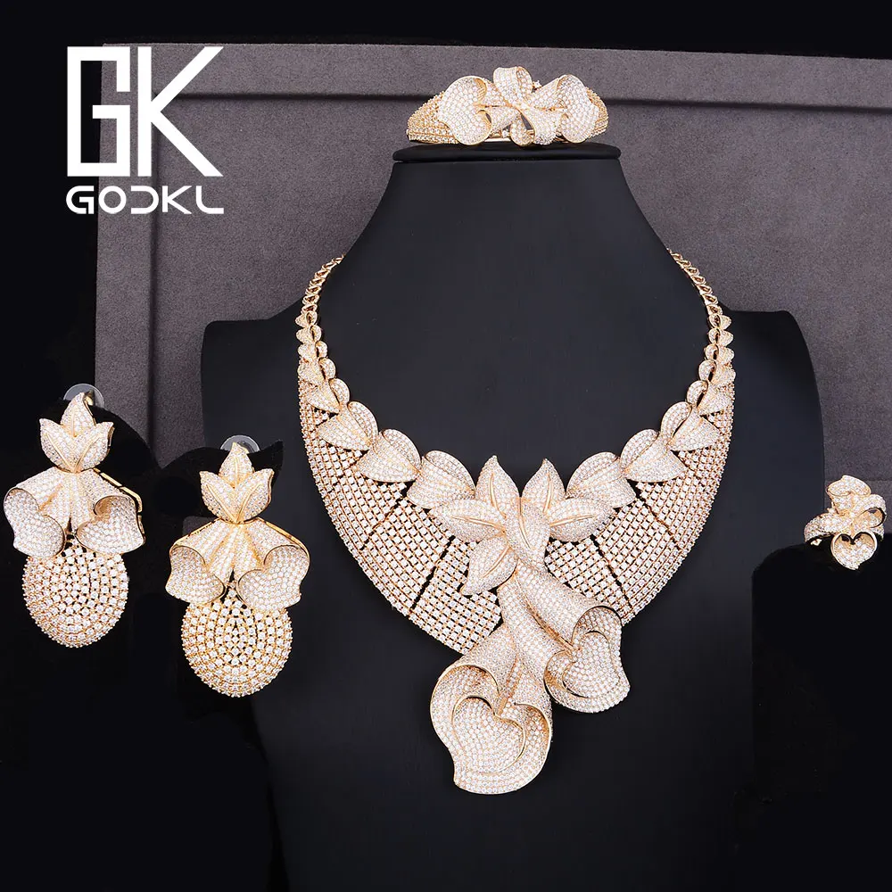 GODKI Роскошный цветок ананаса кубический цирконий нигерийский Свадебный набор