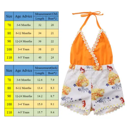 Cartoon Princess Rompers Halter Summer Baby Girl V Neck Sleeveless Backless Floral Jumpsuit Sunsuit Toddler One-Piece Clothes | Детская