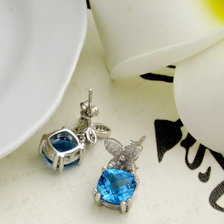 Lily's 925 sterling Silver earrings nature Blue Topaz Stud silver insect jewelries | Украшения и аксессуары