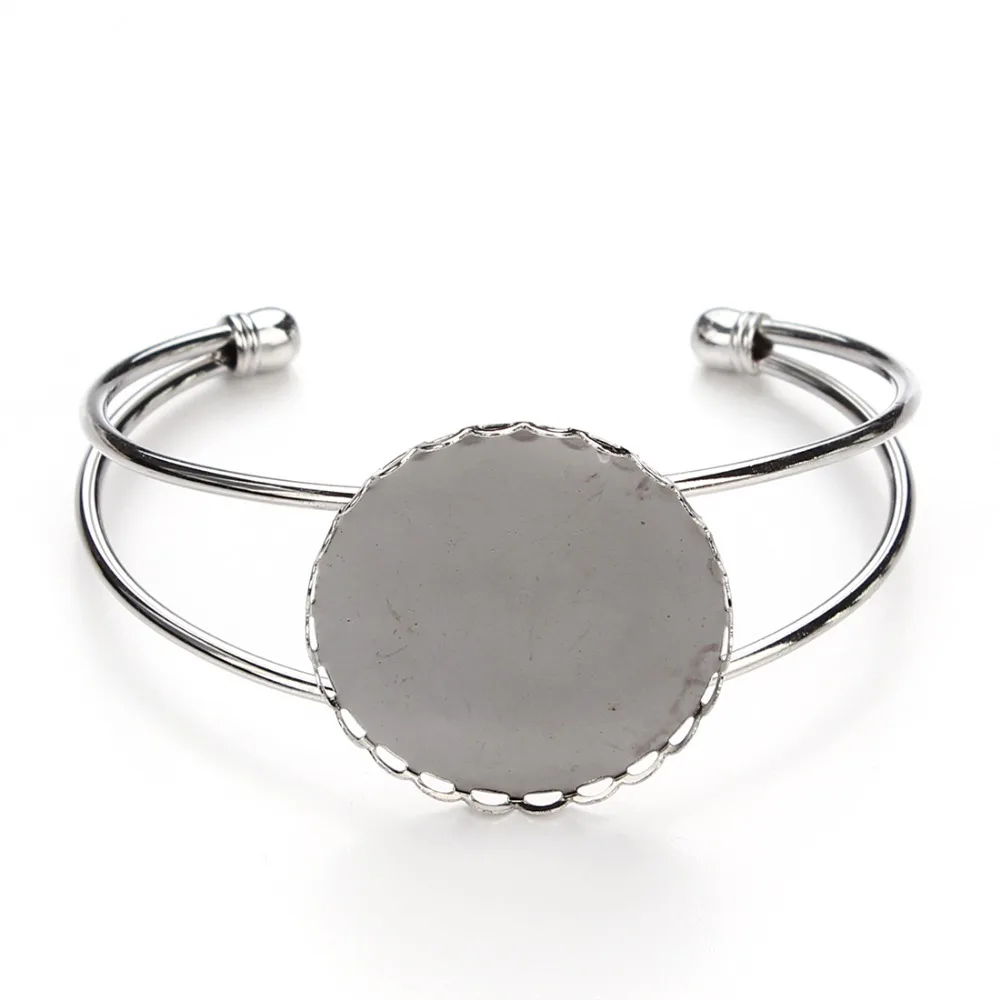 1PCS Silver Color Adjustable Cuff Bangle Base Bracelet Blanks Bezel Tray 30mm Round Cabochon for DIY Jewelry Making F3088 | Украшения и