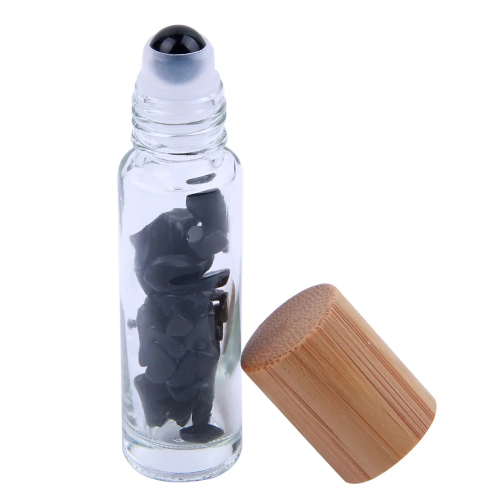 1pc Natural Semiprecious Stones Essential Oil Roller Ball Bottles 10ml Clear Glass With Bamboo Lid Caps Crystal Chips Inside | Дом и сад