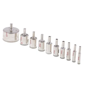 Набор сверл для алмазной пилы, комплект из 10 насадок для резки стекла, мрамора, гранита, керамики, фарфора (8-50 мм)