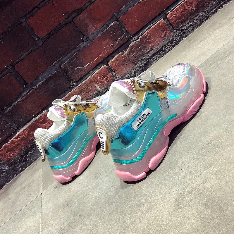 2019 Модные Новые блестящие Для женщин платформы коренастый кроссовки модные