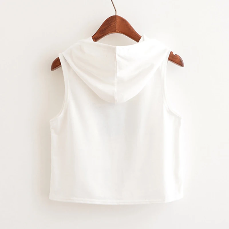 2019 Women Hoodie Crop Top HONEY Letter Print T Shirt Summer Sleeveless Hooded T-Shirt Fashion Ladies Pullover Cropped Tee | Женская