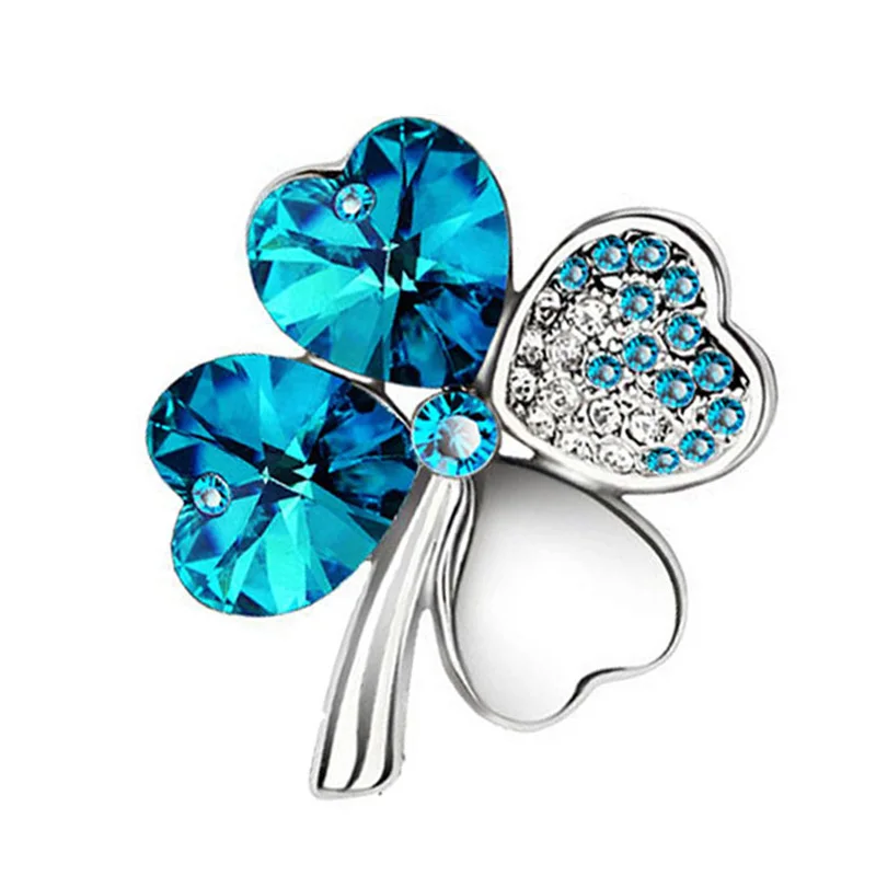 silver crystalblue Женский подарок на день, завод,, австрийский кристалл, четыре листа клевера, брошь, Женские аксессуары, модные ювелирные изделия 9554 - Окраска металла: silver crystalblue