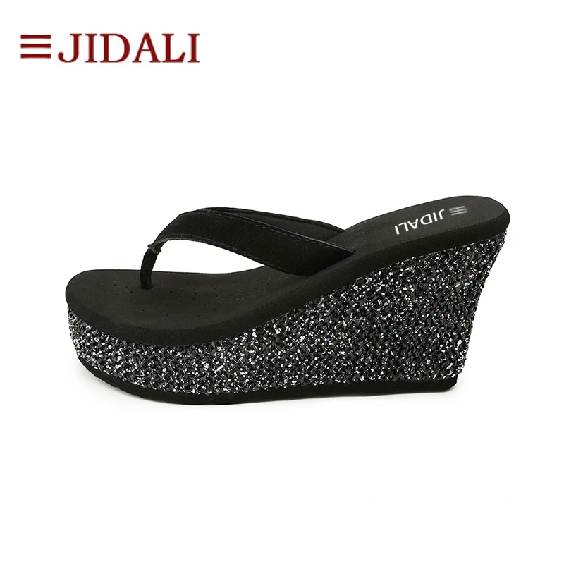 JIDALI/модные Вьетнамки женская пляжная обувь на танкетке шикарные черные уличные