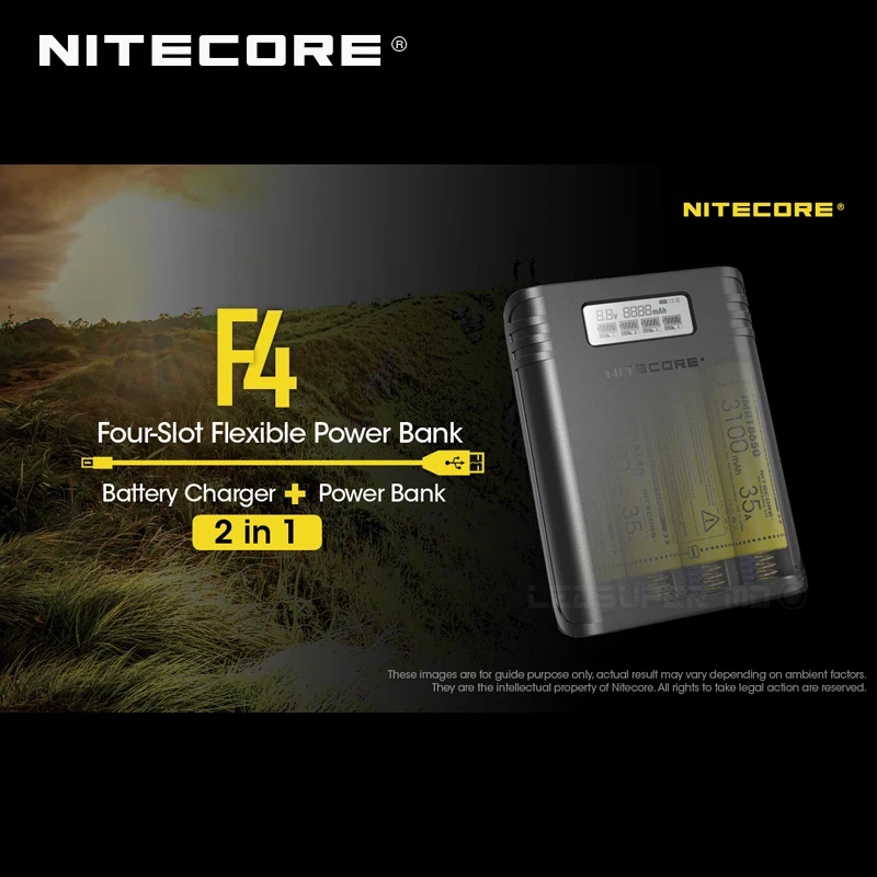 Gold Winner ISPO Award NITECORE F4 2 в 1 четырехслотовый гибкий внешний аккумулятор и зарядное устройство с ЖК-дисплеем