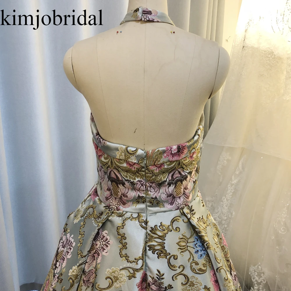 Gala Jurken Luxury Ball Gown Prom Dresses 2019 Halter Embrodiery Elegant 3D Flowers Blue Prom Gown 2020 Vestidos De Gala