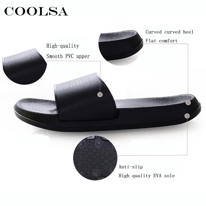 Coolsa/Новинка Летние шлепанцы для ванной цвет черный белый однотонные на плоской