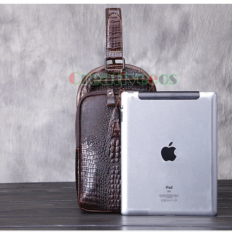 Мужская винтажная дорожная сумка-мессенджер из натуральной кожи с крокодиловым