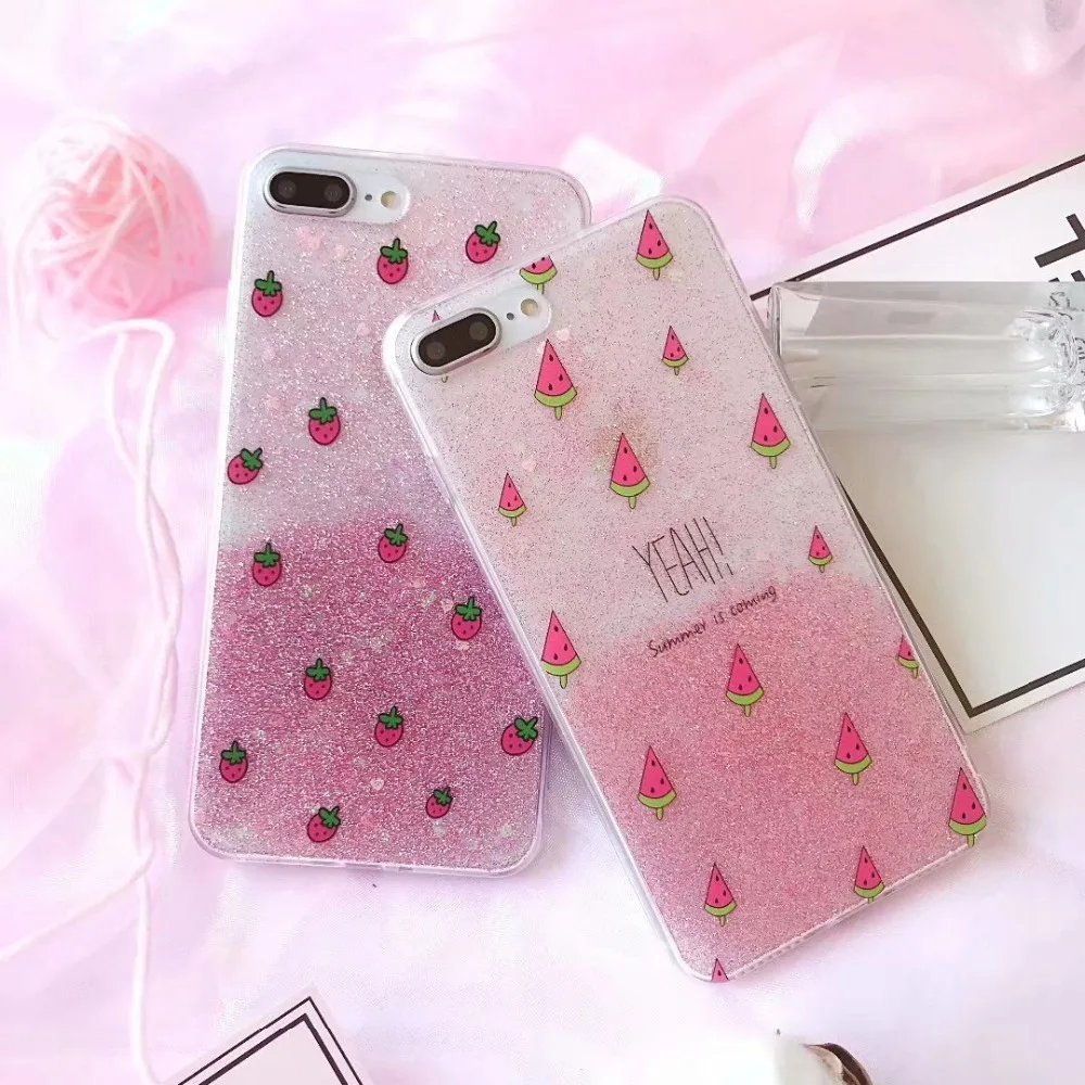 Мода Bling Блеск порошок Телефон чехол для iphone X 6 6s 7 8 плюс милые арбуз клубника