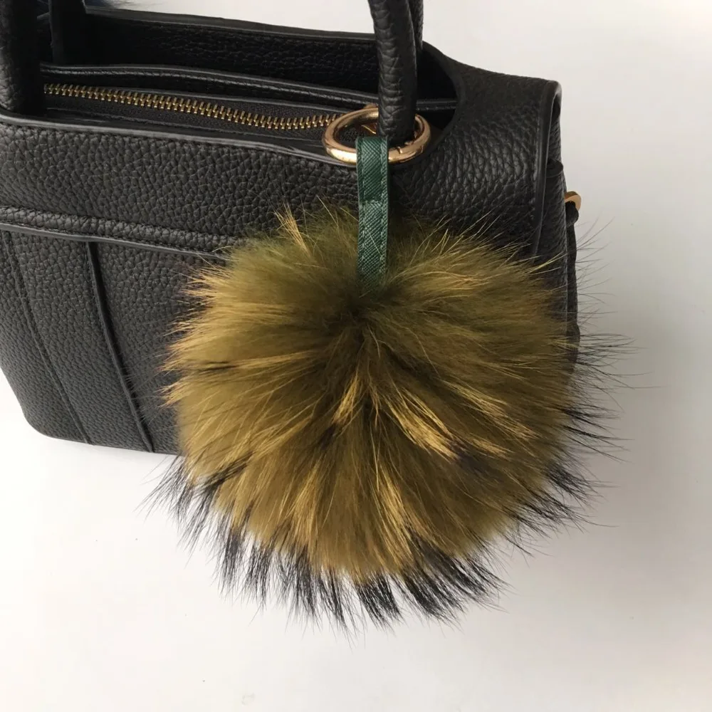 Большой меховой помпон 15 см из натурального меха енота пушистые Помпоны