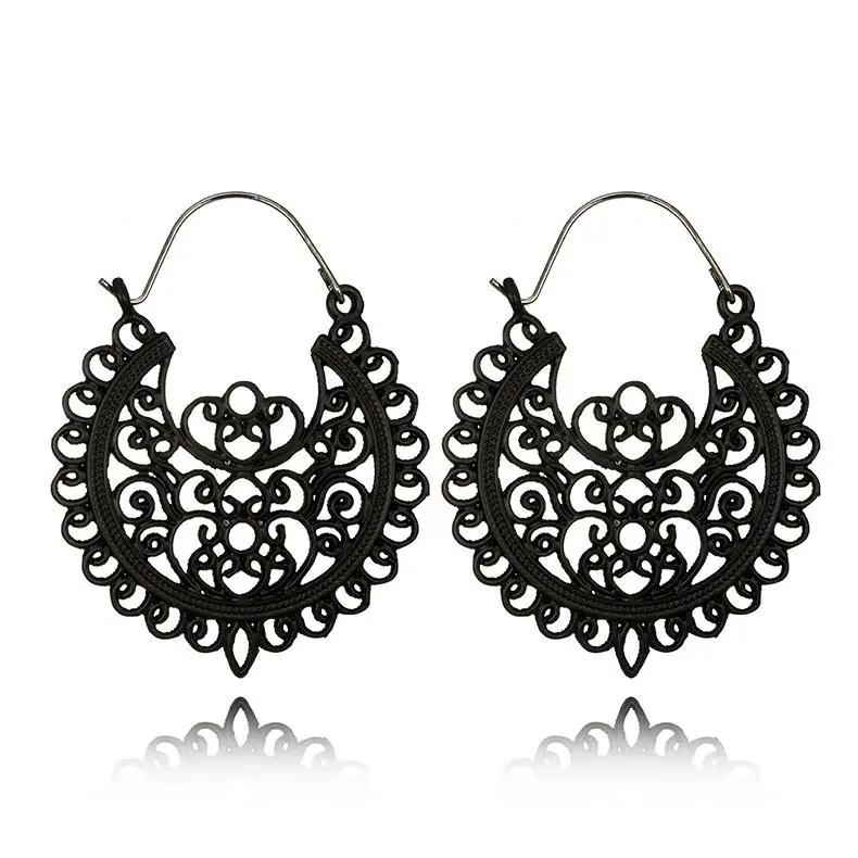 5674-black Tocona, винтажные, античные, золотые, серебряные, черные, полые, цветочные серьги-кольца из металла, Панк Сплав, серьги Brincos для женщин, ювелирное изделие 5673 - Окраска металла: 5674-black