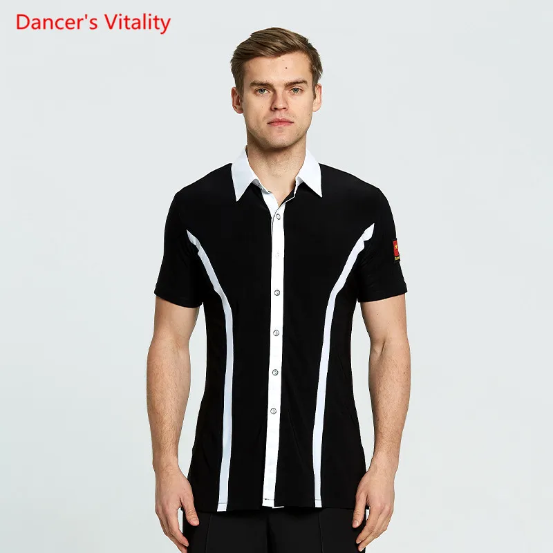 

Short Sleeve Ballroom Dance Shirt Adult Men's Waltze GB Latin Dance Tops Salsa Tango Samba Latin Mens Shirts Dancewear