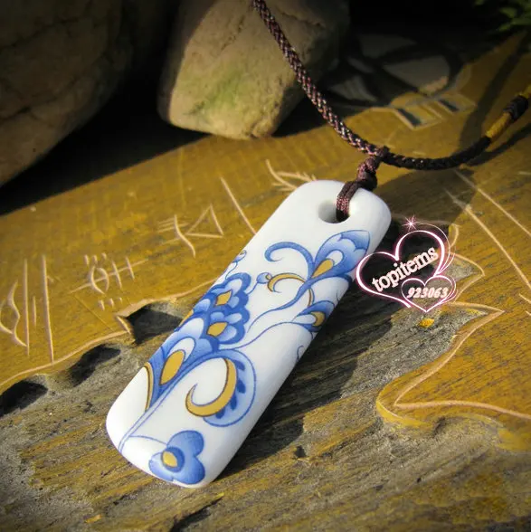 

Женское Ожерелье с керамическим кулоном, с изображением синего цветка, регулируемое, ручной работы, в классическом стиле