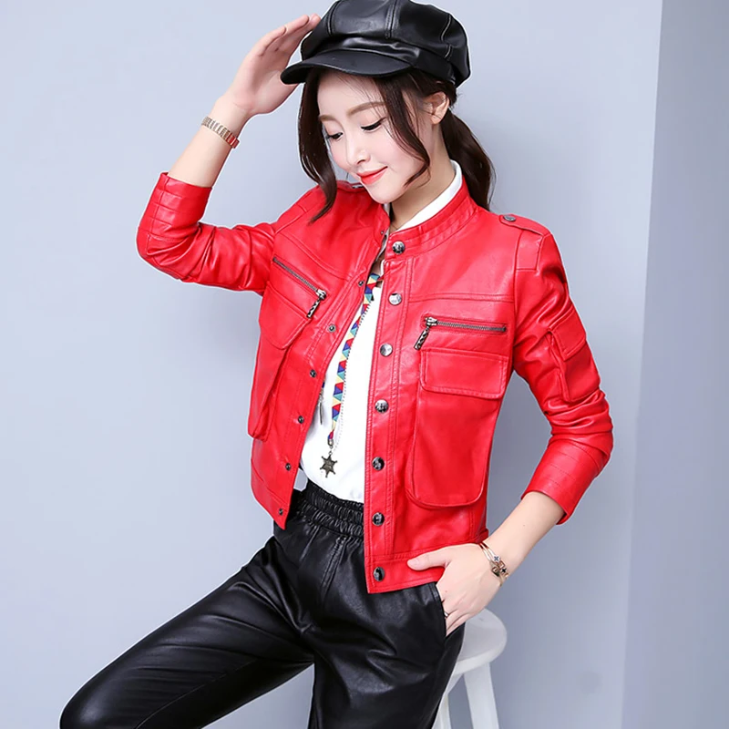 Большие размеры кожаная женская куртка 2019 весна и осень новая короткая Модная