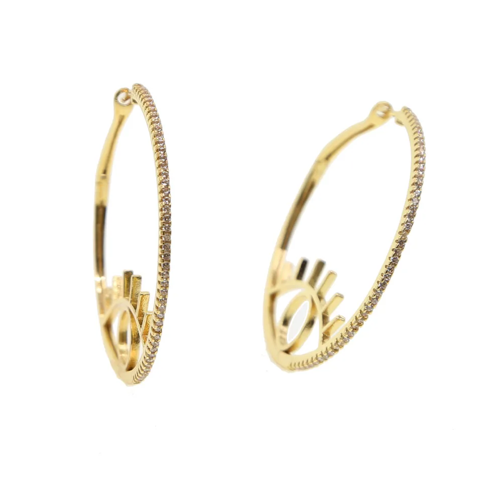 New Gold Color Plated Synthetic CZ Eyes Hoop Earring Turkish Evil Eye Earrings Cubic Zircon Lucky Popular for Women Jewelry | Украшения и
