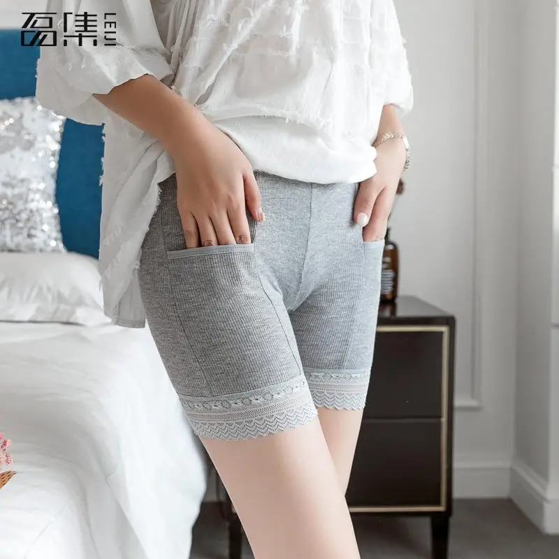 Женские шорты с карманами эластичные большого размера хлопковые однотонные