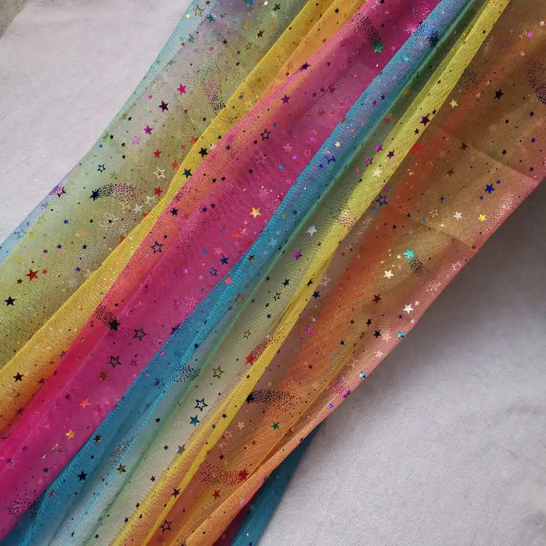 10yards* 150 см Радуга Ткань звезд с блестящей нитью из муслиновой ткани DIY Одежда-пачка платье из органзы Свадебная вечеринка украшения фон