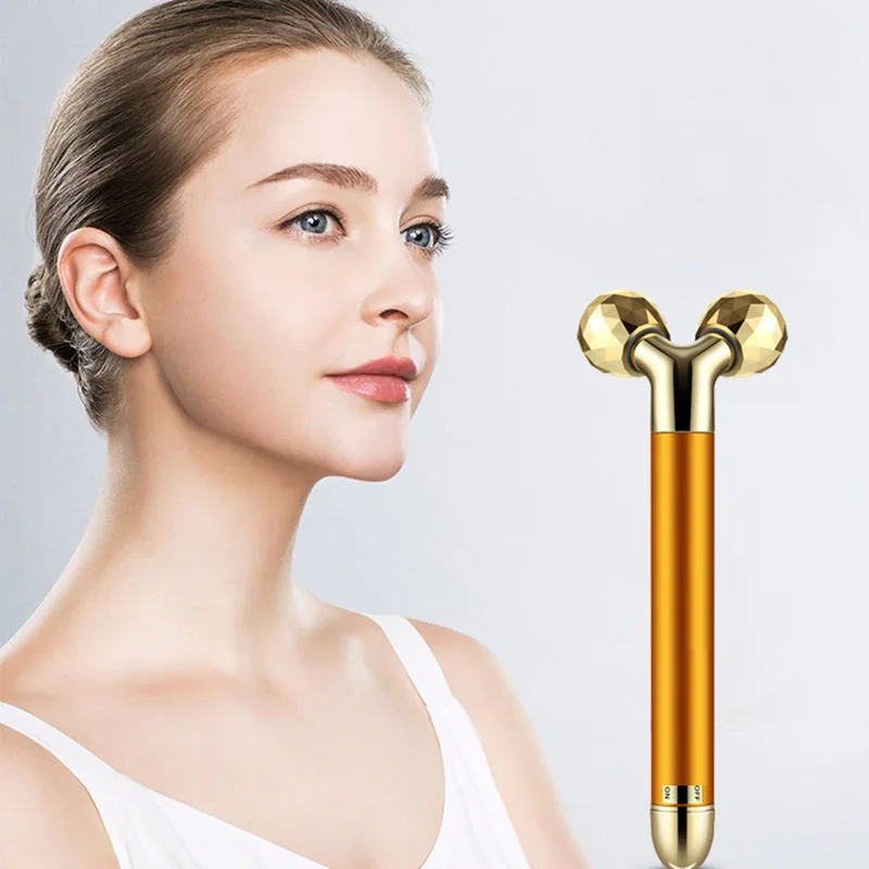 24k Gold Energy Bar 3d Электрический вибромассажер для лица V лифтинг бар карандаш для лица ролик двойной для лица и подбородка формирующий массажер