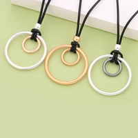 vintage round metal circles pendant necklace leather chain simple long necklace for men women bijoux boho statement jewelry new
