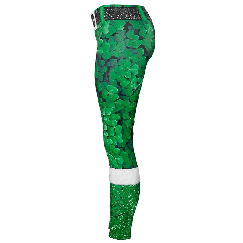 Womens St. Patrick's Day Clover Print Tighten High Waist Pencil Pants Trousers Elastic Slim Leggings Tights Yoga | Спорт и