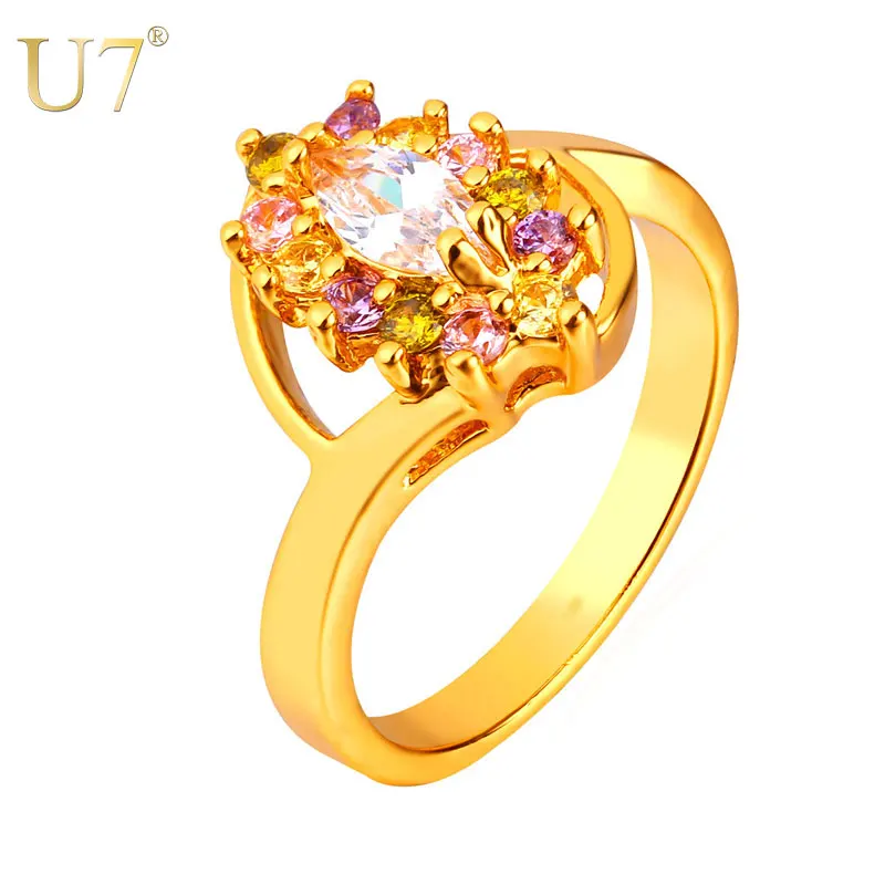 

U7 New Wedding Ring For Women Jewelry Gold Color Multicoloured Oval Cubic Zirconia Ring For Women Gift Wholesale R435