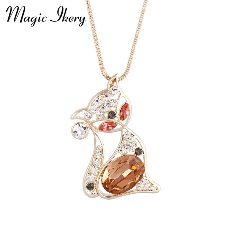 Magic Ikery Luxury Royal cat Rhinestone Crystal long fashion Necklace Ccollares for Women Jewelry pendant jewelry | Украшения и