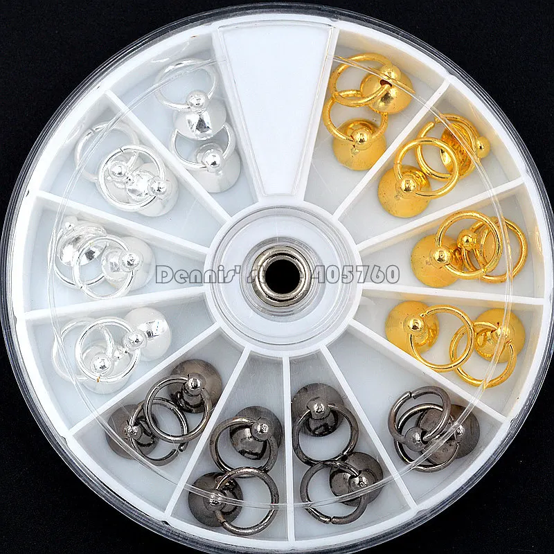 

24pcs Mix 3 Colors Gold Black Silver Doorknots Jump Ring Round Cap Cover Metal Nail Art Studs Decorations Manicure DIY Wheel