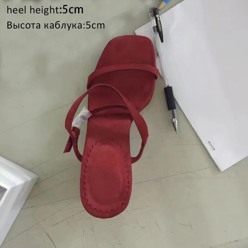 Red Wine 5cm Женские босоножки; Летняя обувь на высоком каблуке с открытым носком и ремешком на щиколотке; женская обувь для вечеринок; брендовые замшевые босоножки на толстом каблуке; женская пляжная обувь - Цвет: Red Wine 5cm
