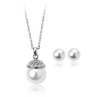 Fashion 18K white gold plated women pearl S005 pendant necklace/earrings wedding Jewelry SetsTS001 | Украшения и аксессуары
