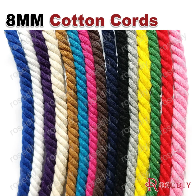 (29962)8mm 100% Cotton Color Three Strands Twisted Corps Rope Diy Jewelry Findings 5 Meter