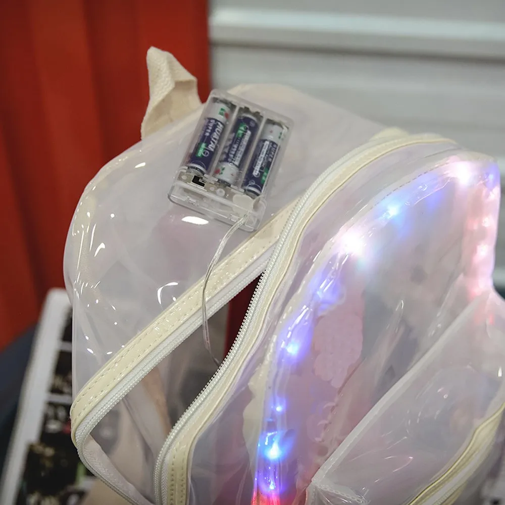 Электронные сумки для женщин блестящий прозрачный рюкзак со светодиодным