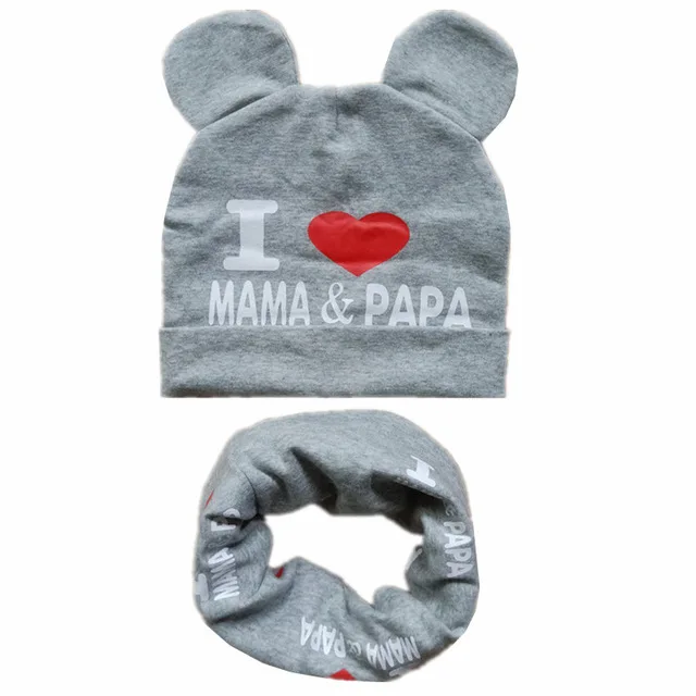 gray mama Новые осенне-зимние детские комплекты с шапкой для мальчиков и девочек, шарф с шеей, весенние теплые детские вязаные шапки, комплекты из хлопка, Детский комплект с шапкой и шарфом - Цвет: gray mama