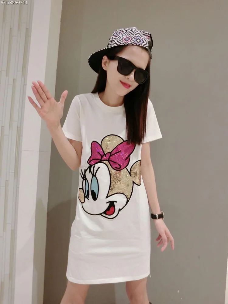 2019 женское платье-рубашка новое летнее платье с коротким рукавом принтом Микки
