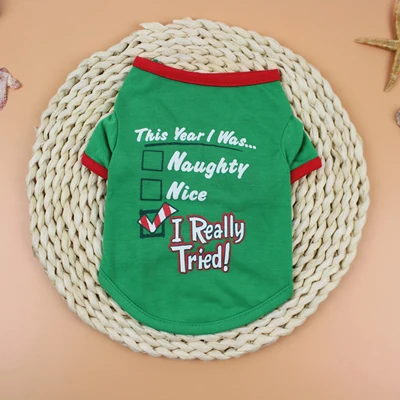 Green Shirt Tried Футболка для домашних животных, собак, Рождественская футболка, короткая одежда, милое плюшевое пальто, хлопковый костюм щенка, рубашка, красный, зеленый, размеры s, m, l, осенне-весенняя одежда - Цвет: Green Shirt Tried