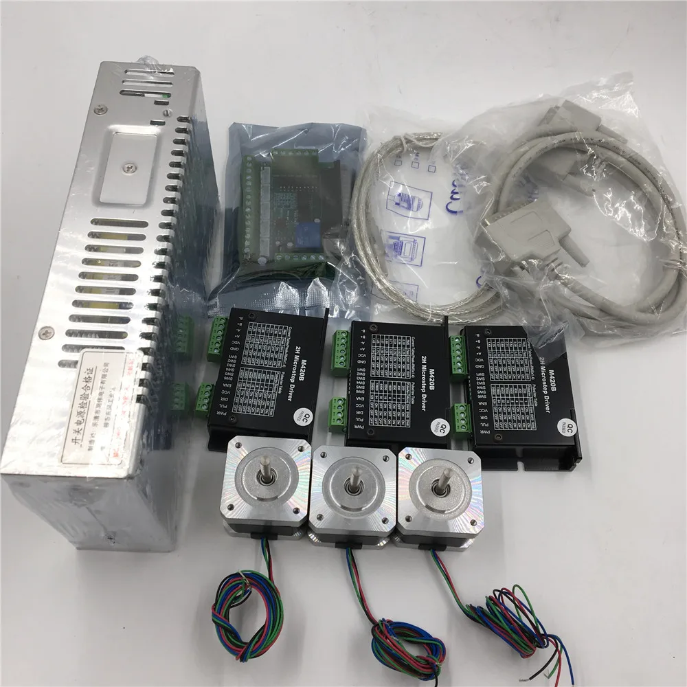 

3Axis Stepper Motor Kit Nema17 L40mm 0.4Nm Stepper Motor Driver + Power Supply + 5Axis Breakout Board + Cable CNC Set