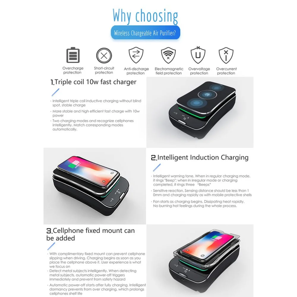 2018 New S01 Portable Car Cigarette Smoke Air Purifier Wireless Charging Smart Purifierwith Mobile Charger | Бытовая техника