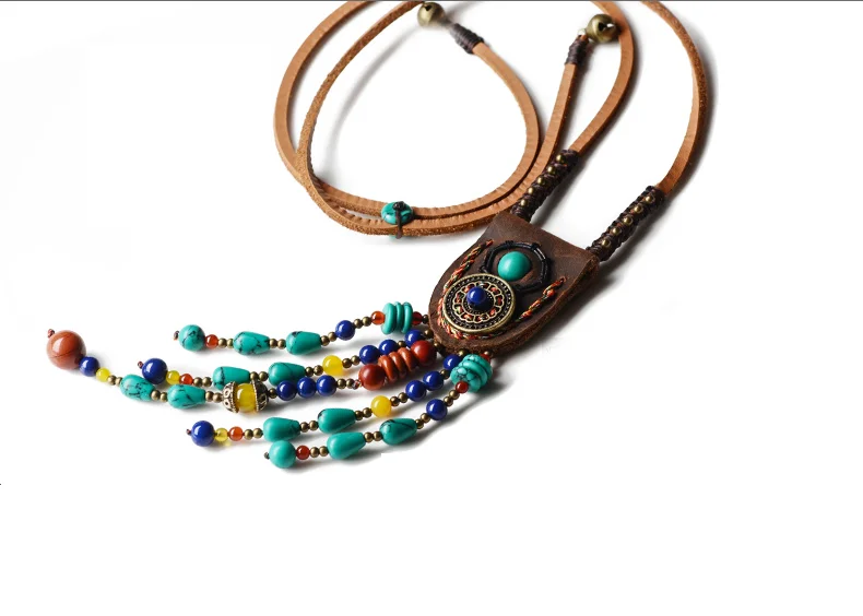 Модные Этнические верхний слой кожи Jewelry тибетская ожерелье, Vintage камни ожерелье, новые женские индийский подвески, колье