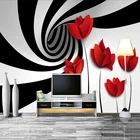 Пользовательские самоклеющиеся Настенные обои современный абстрактный цветок цветочный черный белый полосатый Гостиная ТВ фон художественная настенная живопись