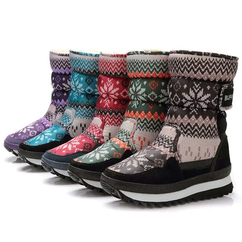 Size 27-41 Kids Snow Boots Boys Girls Plush Winter Water-Proof Children Students Fashion Snowflake Parent-child Snowboots |