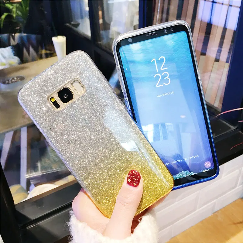 Slim Glitter Gradient Case For Samsung Galaxy S8 S9 Plus S6 S7 Edge A3 A5 A7 J3 J5 J7 2016 2017 A8 2018 Soft Silicon Phone Cover | Мобильные
