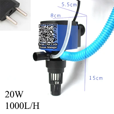 20W EU Plug adapter 8 Вт 15 Вт 20 Вт 25 Вт 35 Вт водяной насос высокой мощности для аквариума морской коралловый риф аквариум, поток воды+ циркуляция+ фильтр, трубка для воды - Цвет: 20W EU Plug adapter