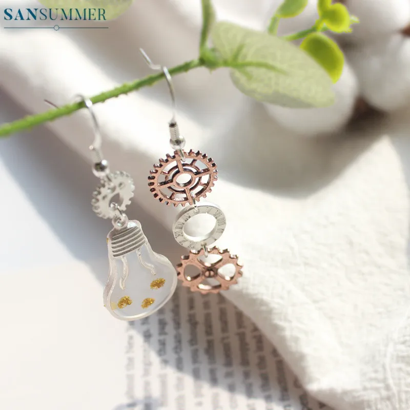 Оригинальные серьги лампочка в стиле ретро с механическим механизмом гвоздики