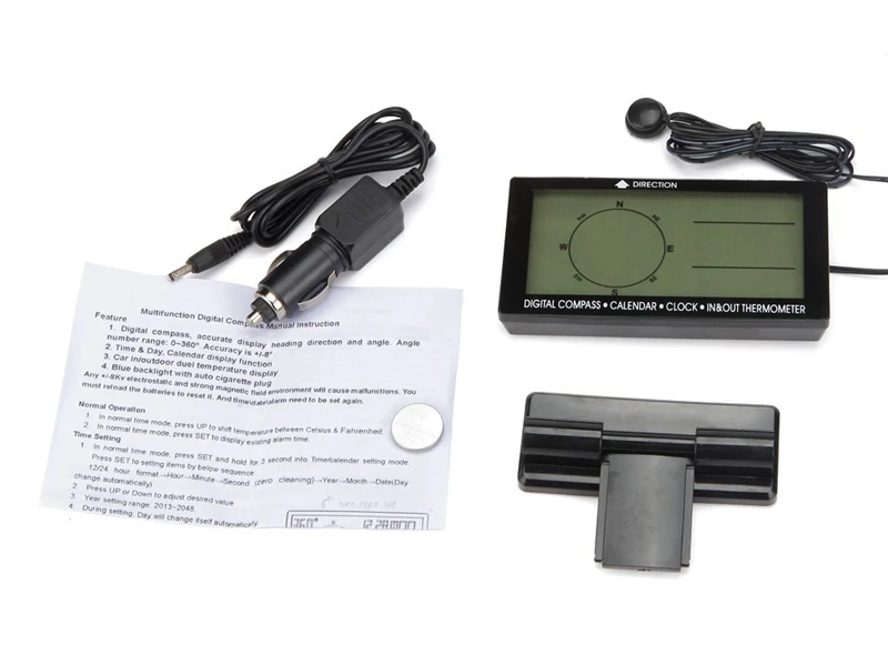 Цифровой автомобильный внутренний/внешний термометр 5 в 1 с синей подсветкой и