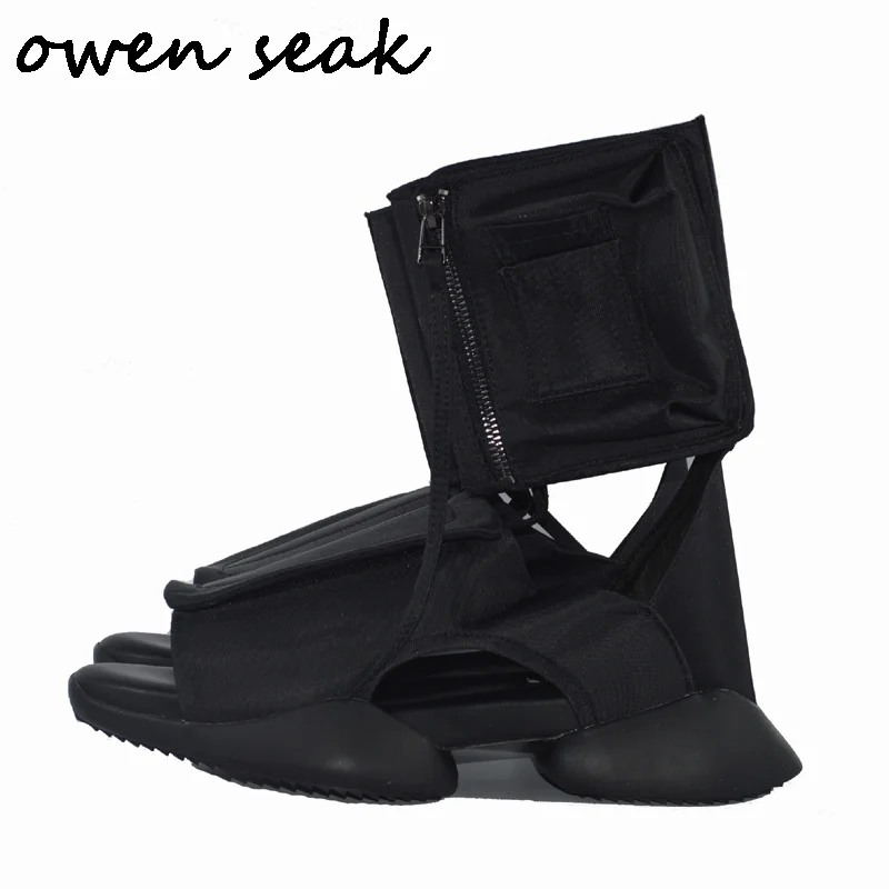 Женские сандалии Owen Seak черные римские с высоким берцем|sandals black|summer women sandalsgladiator