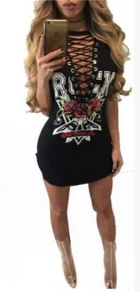 Black Новое поступление, летнее женское платье Vestidos, повседневное сексуальное платье, платье-карандаш с принтом, европейская вязаная женская одежда с v-образным вырезом - Цвет: Black