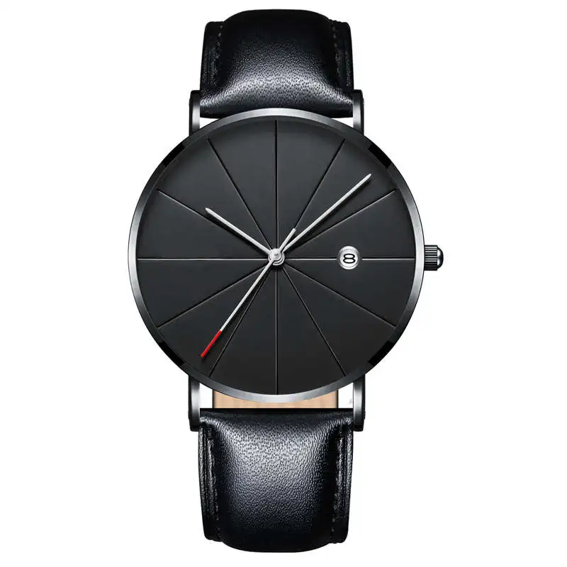 leather black CTPOR мужские часы, мужские кварцевые часы с календарем, нержавеющая сталь, черный ремешок для часов, водонепроницаемые часы с датой, мужской бренд DW, без логотипа, дизайн - Цвет: leather black