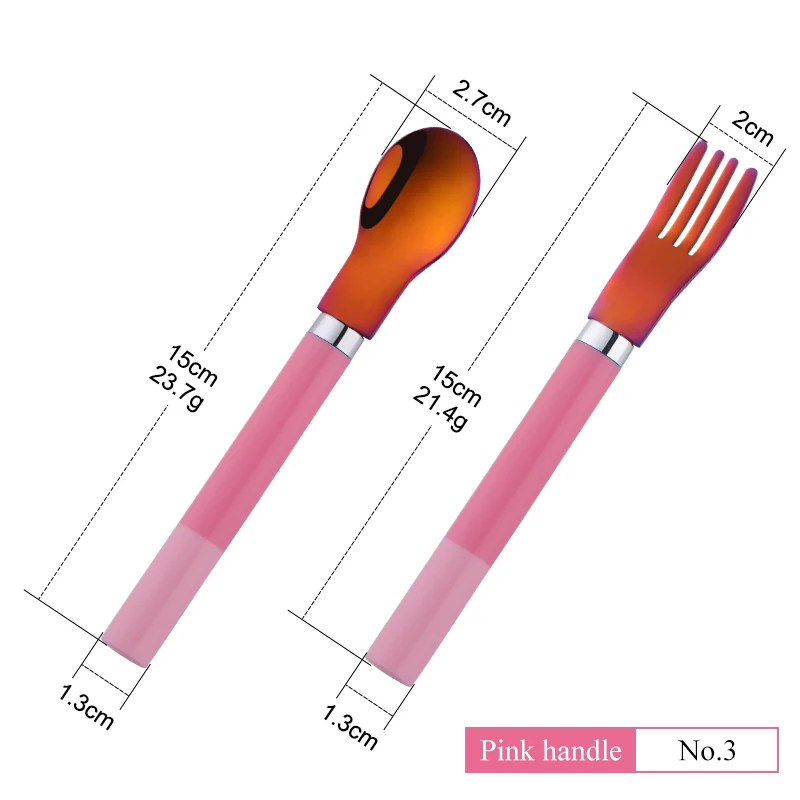 Pink-rainbow 1 set Детский набор ложек и вилок 2 шт. детская посуда креативные портативные серебряные столовые приборы PP ложки с ручкой набор вилок Детские Обучающие инструменты - Цвет: Pink-rainbow 1 set